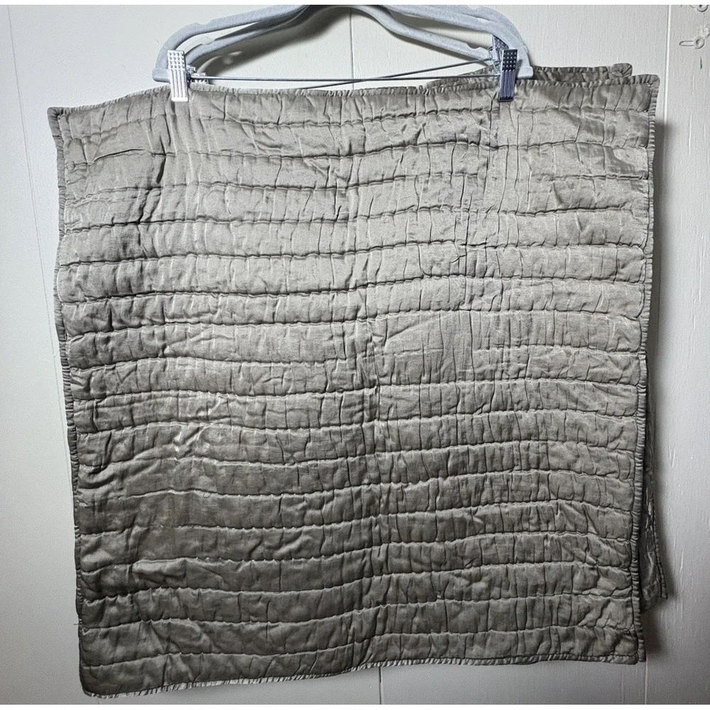 Pottery Barn Silk Cotton Euro Sham Set Of 3 Taupe Quilted Textured Button Close